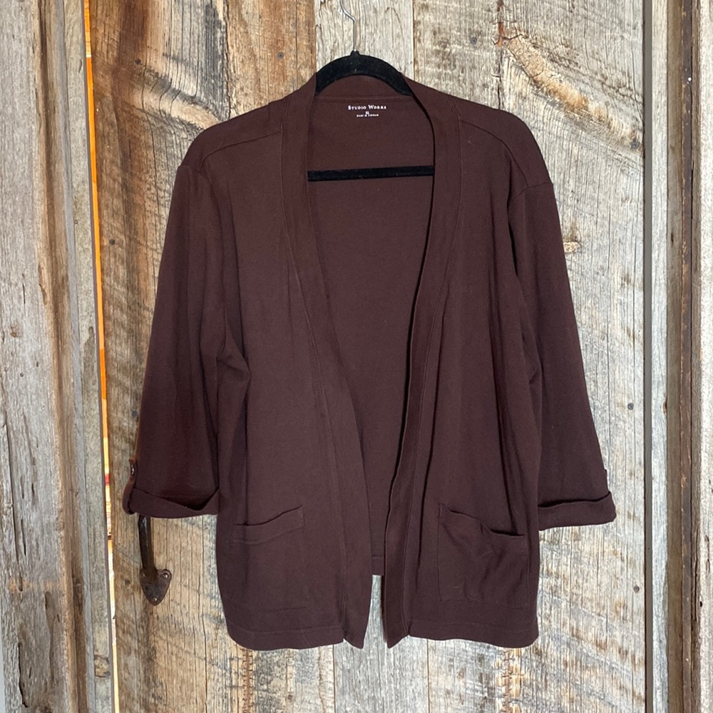 Studio Works women’s 100% cotton knit crop lightweight crop jacket blazer XL
